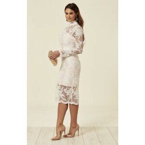 MY BANDAGE DRESS Womens MEDIUM White Lace Nude Lined Kali DRESS Prom Wedding EUC